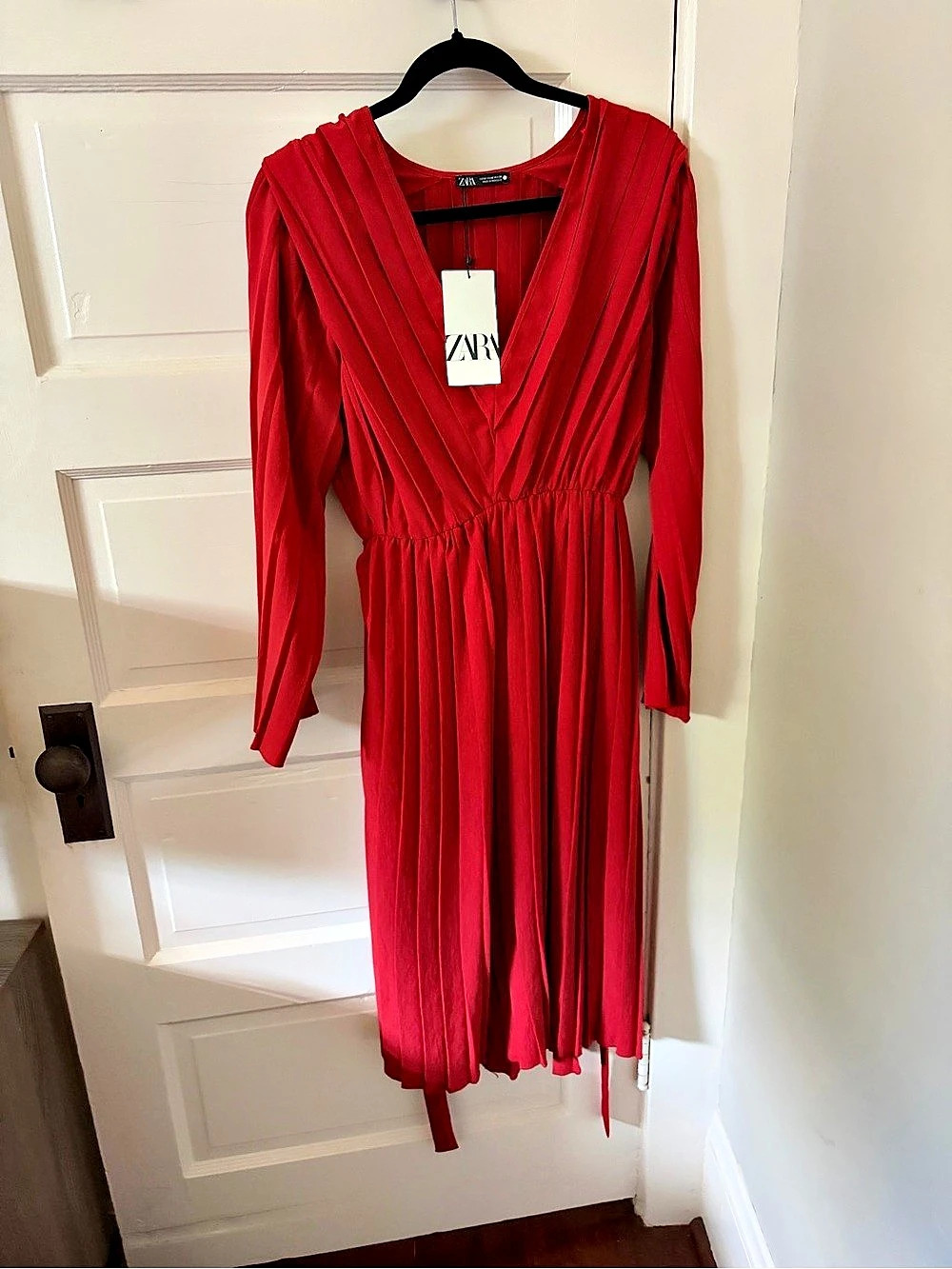 Zara Pleated Midi Dress Brick Red Medium
